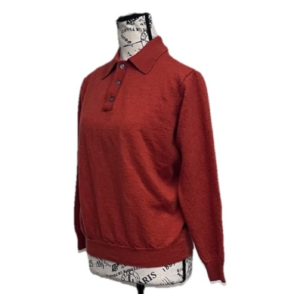Jos. A. Bank Men's Polo Sweater Orange 100% Merino Wool Preppy fishermen M - Picture 3 of 9